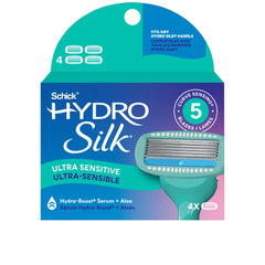 Schick Hydro Silk sensitive refills—4-count packaging with curve-following blades.