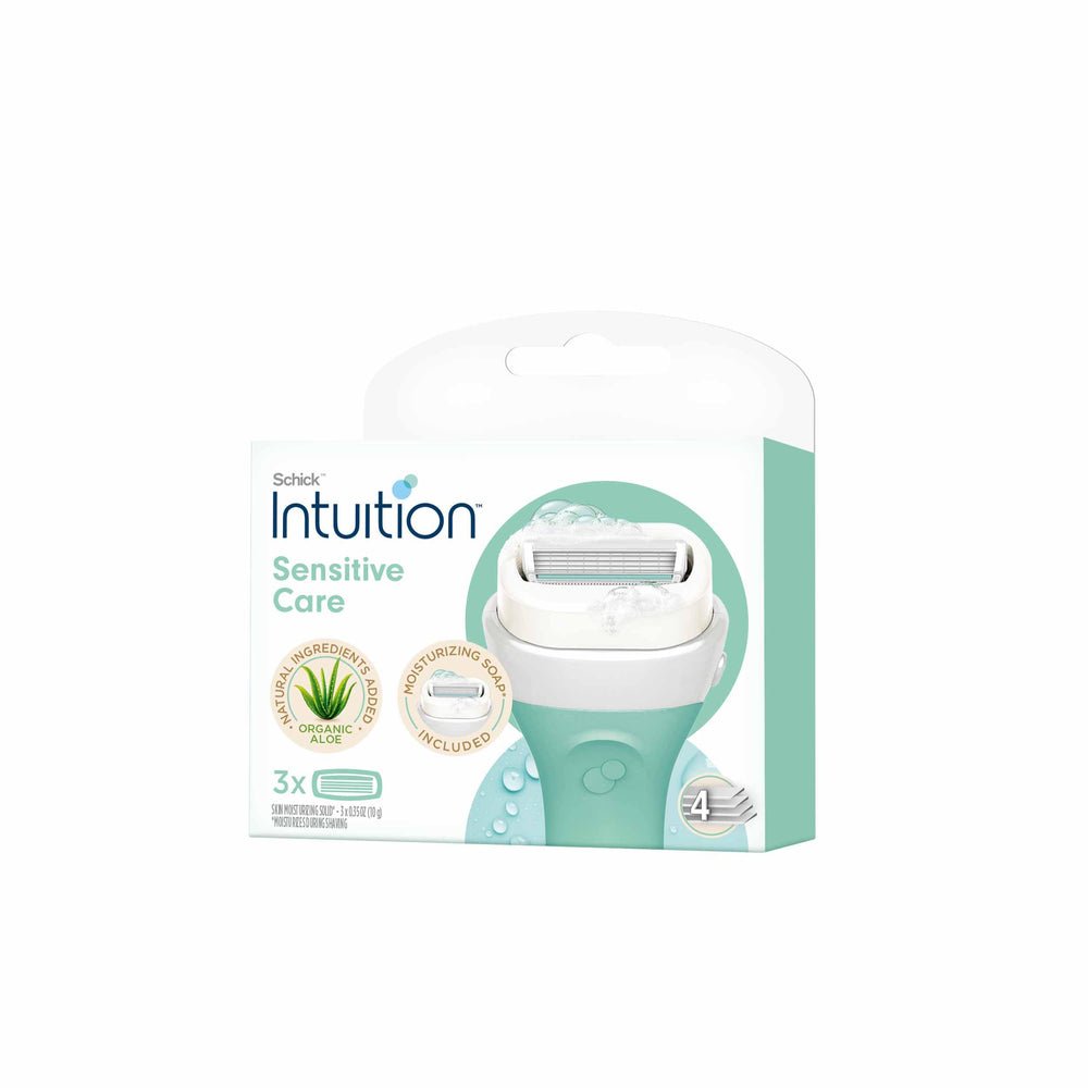 Rasoir Schick Intuition avec cartouches sensibles pour un rasage pratique et hydratant.