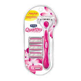 Rasoir Schick Quattro pour femmes avec poignée antidérapante pour une prise en main confortable.