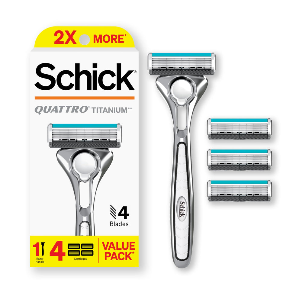 Schick Quattro Titanium rasoir, manche ergonomique pour une prise en main confortable.