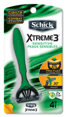 Schick Xtreme3 Sensitive rasoir avec trois lames flexibles pour un rasage précis.