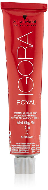 Schwarzkopf Igora Royal 7-0, teinte medium blonde, couleur homogène et durable.