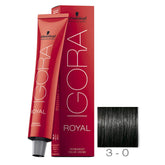 Schwarzkopf Igora Royal Color Crème 3-0 Brun Foncé, couverture des gris et couleur homogène.