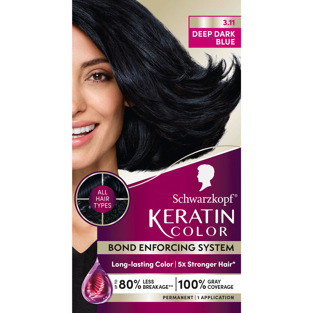 Schwarzkopf Keratin Color 3-11 bleu foncé : couleur riche et couverture des gris durable.