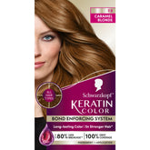 Schwarzkopf Keratin Color Crème 7,5 Caramel Blond, couleur riche prête à l'application maison.