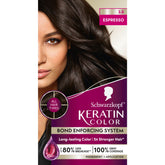Schwarzkopf Keratin Color Espresso aperçu avant/après avec couverture grise naturelle et éclat