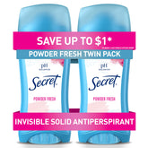 Secret anti-transpirant sans-traces bâtonnet-poudre fraiche: pack double, protection durable