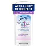 Secret déodorant pour aisselles, fraîcheur longue durée et sans résidu.