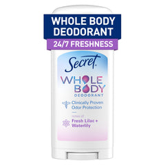 Secret déodorant pour aisselles, fraîcheur longue durée et sans résidu.