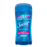 Secret Outlast antiperspirant, bouteille transparente, offre une protection durable contre la transpiration.