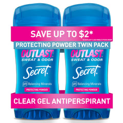 Secret Outlast : bouteille gel clair offrant une protection durable sans traces sur les vêtements.