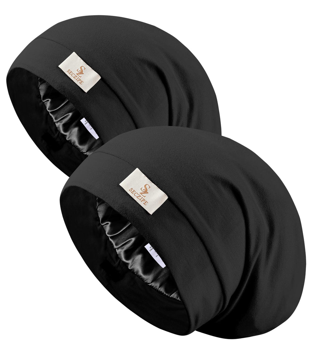 SECZIPE bonnet satin dormeur noir protège les cheveux pendant le sommeil
