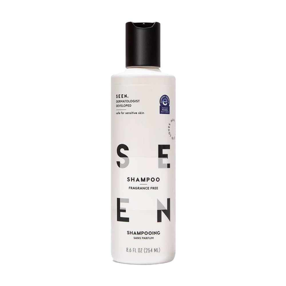 SEEN Shampoo sans parfum — bouteille élégante, soin doux pour peau sensible.