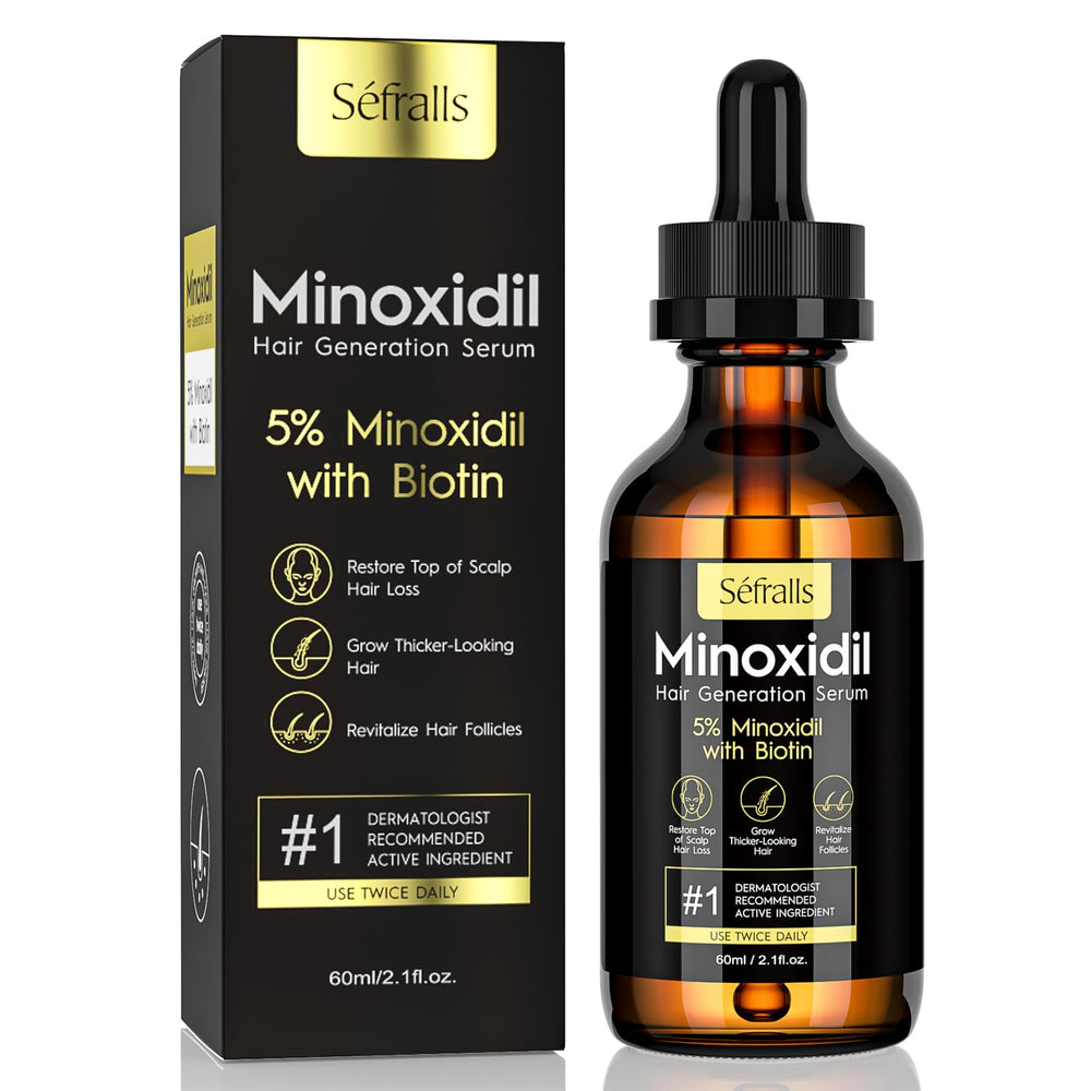 Sefralls Minoxidil 5% – bouteille et flacon – potentiel soutien à la croissance des cheveux