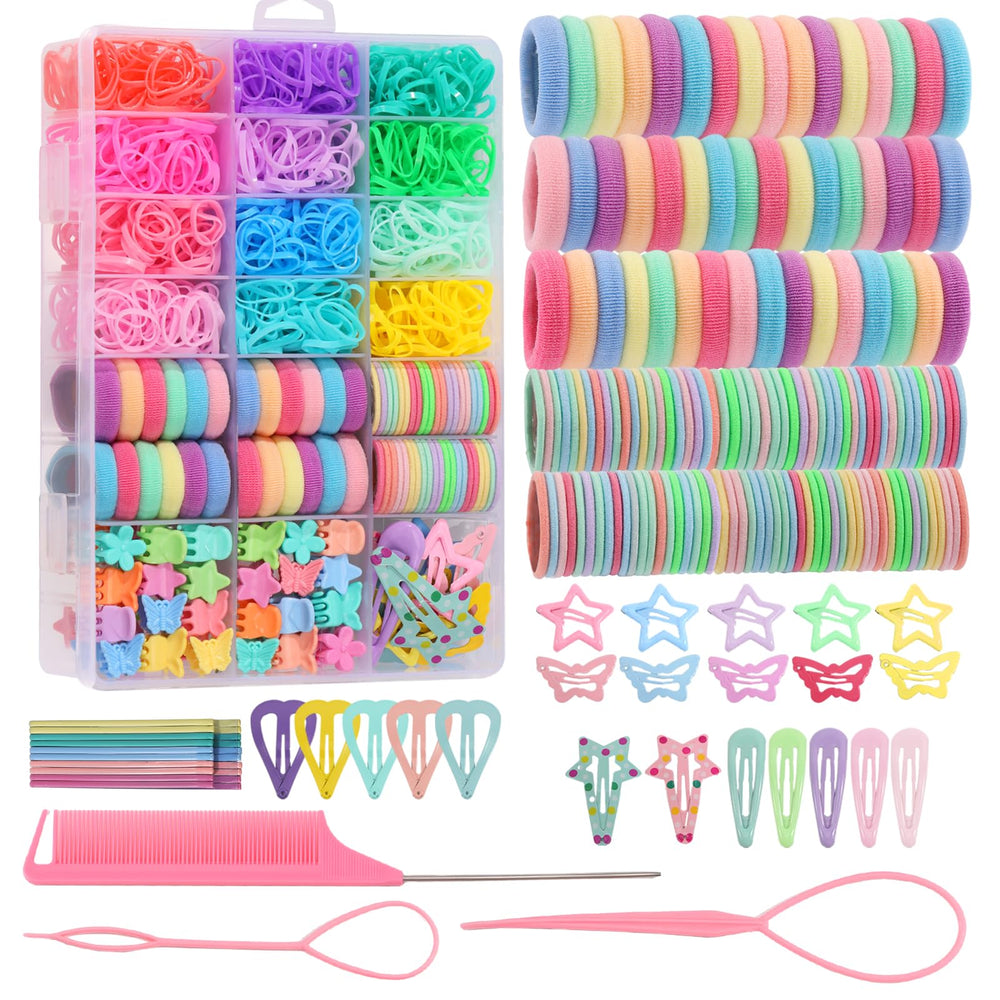 Élastiques Seiolieliou pour cheveux, pack 1200 pièces, couleurs vives pour enfants.