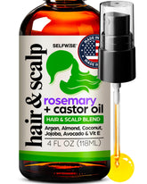 SELFWISE rosemary oil bottle pour nourishes scalp for healthier hair.