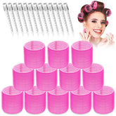 Selizo bigoudis jumbo rose vif avec 12 pinces pour cheveux longs