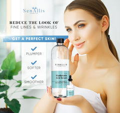SenAllis Cosmetics sérum hyaluronique: réduction visuelle des ridules avec application ciblée.