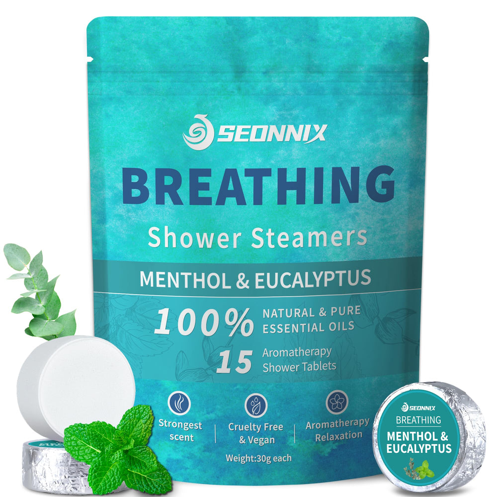 SEONNIX bombes-douche menthol-eucalyptus emballage élégant, cadeau de spa à domicile.