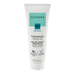 SEPHORA Clean Skin Gel Cleanser avec prébiotiques en flacon 125 ml, peau hydratée.