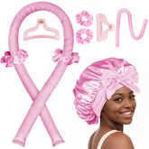 Seritant Boucleur Sans Chaleur avec bonnet satin rose pour des boucles naturelles pendant la nuit.