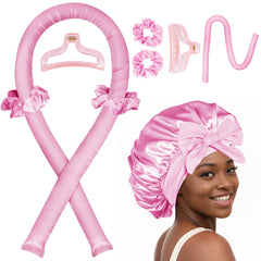 Seritant Boucleur Sans Chaleur avec bonnet satin rose pour des boucles naturelles pendant la nuit.