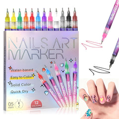 Stylo art des ongles: set de 12 couleurs, pointe 0,5 mm, dessins précis sur ongles.
