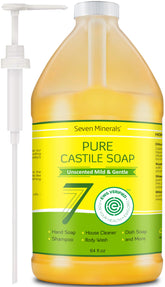 Seven Minerals Pure Castile – Bouteille sans palmier, douceur adaptée aux peaux sensibles