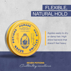 SEVEN POTIONS Pomade homme — application sur cheveux humides pour un look flexible.