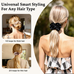 SEVEN STYLE scrunchies velours brun foncé, réduction des frisottis, utilisation quotidienne.
