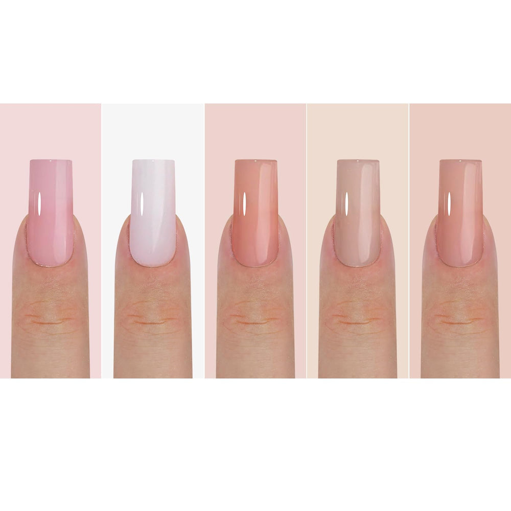 Ongles nude Sevgob longue carrée prêt à poser sans limage.