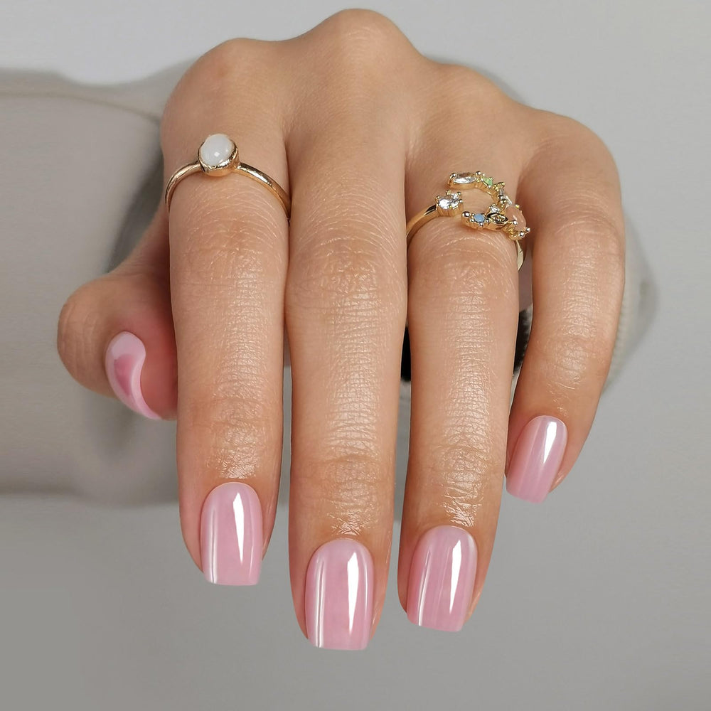 Ongles ShangMeng Chrome rose carré, fini brillant.
