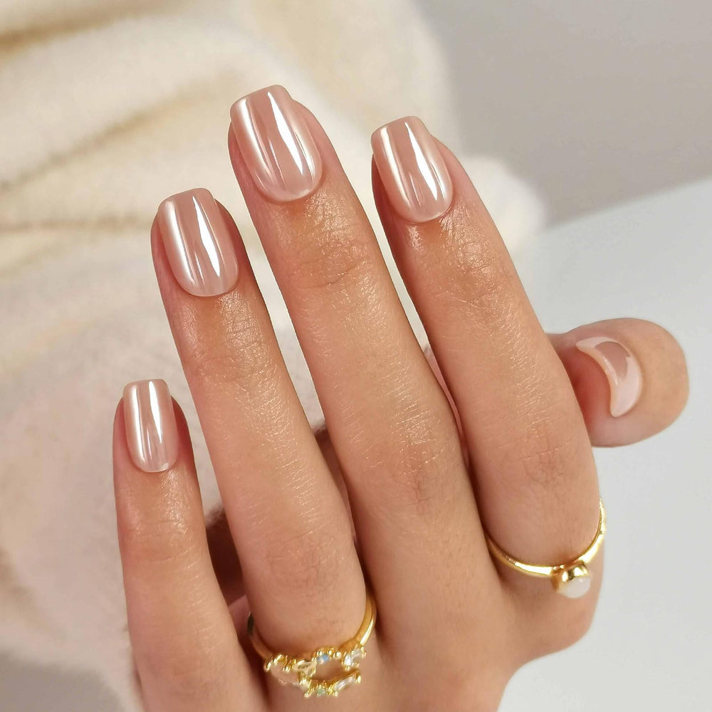 Ongles ShangMeng Nude Chrome dans la boîte, prêt-à-poser pour salon à domicile