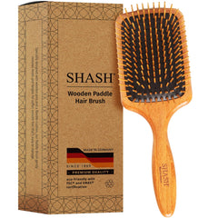 SHASH brosse paddle en bois démontrant un démêlage en douceur pour tous types de cheveux.