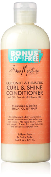 SheaMoisture conditionneur coco hibiscus pour des boucles brillantes et faciles à coiffer.