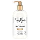 SheaMoisture conditionneur coco virgin en bouteille, cheveux hydratés et doux