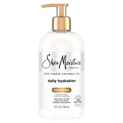 SheaMoisture conditionneur coco virgin en bouteille, cheveux hydratés et doux