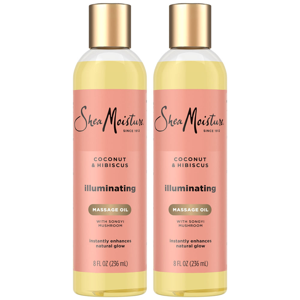 Huile de massage SheaMoisture illuminante, bouteille 8 onces, hydrate durablement la peau.