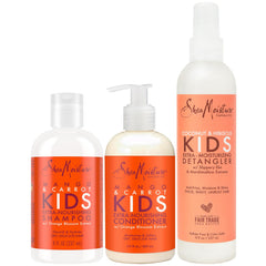 Shampoing SheaMoisture Kids mangue-carotte en flacon, nettoyage doux pour cheveux délicats.