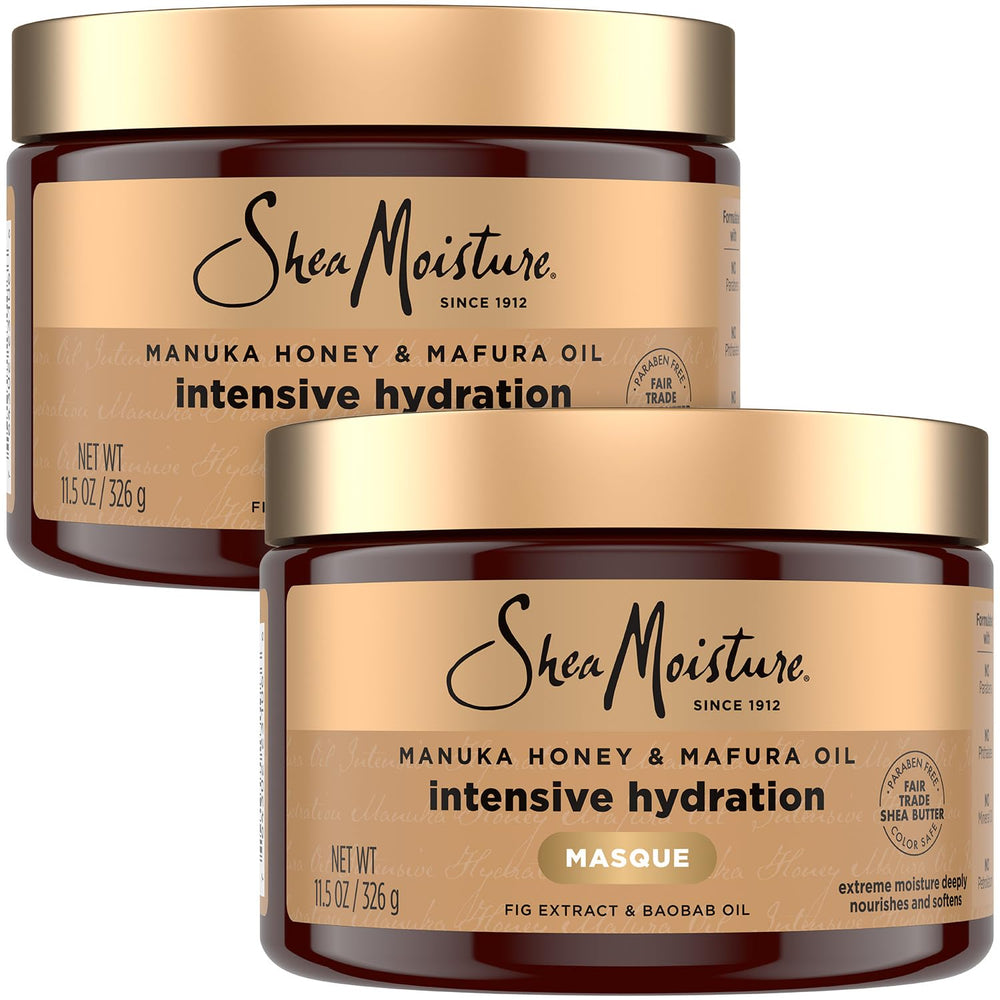 SheaMoisture Masque Manuka Honey Mafura emballage: hydratation intense pour cheveux secs.