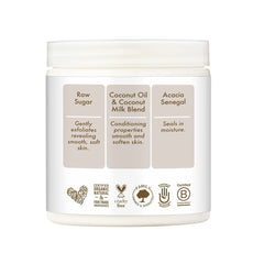 SheaMoisture massage circulaire sur peau sèche, exfolier en douceur.