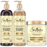 Shampooing SheaMoisture en flacon: renforce les cheveux et offre brillance naturelle.