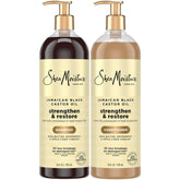Shampoing SheaMoisture en bouteille-pompe, fortifie et démêle les cheveux.