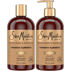 Shampoo SheaMoisture Manuka Honey, bouteille visible, hydratation nourrissante pour cheveux secs