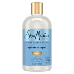 Shampooing SheaMoisture Manuka Honey Yaourt, bouteille élégante offrant hydratation.