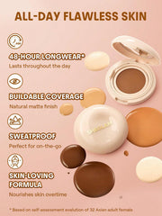 Teinte Butterscotch du fond de teint cushion, rendu naturel et chaleureux.
