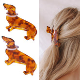 Pinces dachshund SHEHARUHI en acétate brun, silhouette charmante pour ajouter du style.