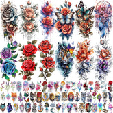 SHELYEXIEN ensemble 69 tatouages roses aquarelle, testez un look floral temporaire.