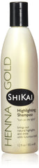 ShiKai Henna Gold Shampoing bouteille lumineuse offrant brillance naturelle.