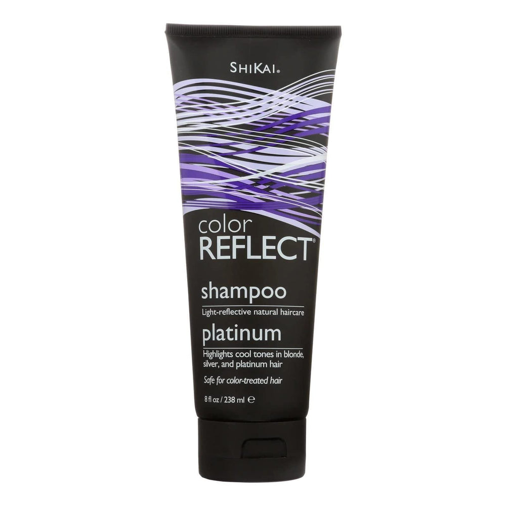 ShiKai Shampooing Reflets Platine — bouteille montrant le platine et la douceur capillaire.